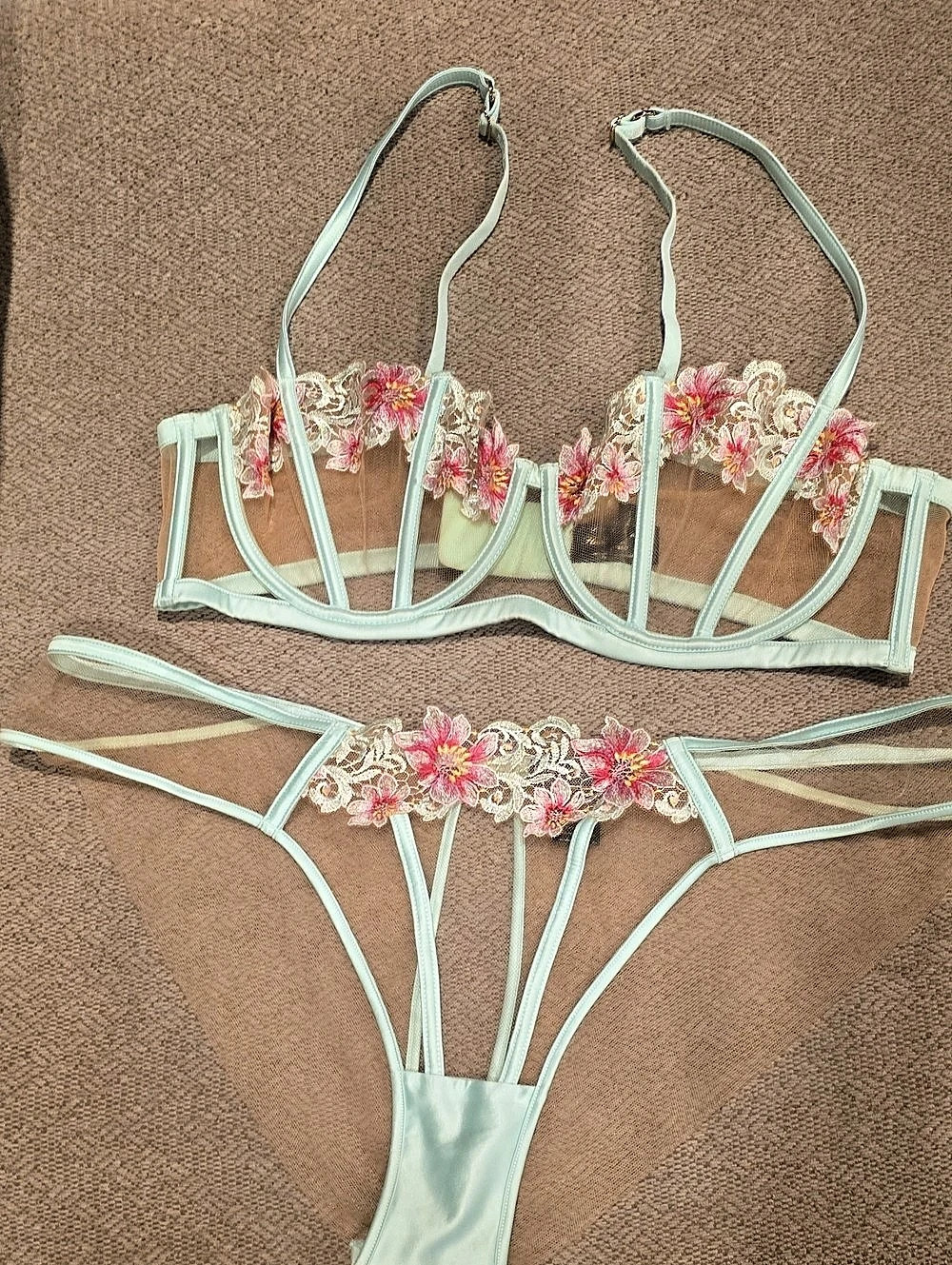 Honey Birdette Amelia Mint Underwire Plunge Bra & Brief Set, 38D XXL